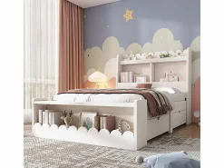 Online KOMHTOM Cama infantil individual 90x200 cm con cajones, estantes y banco con espacio de almacenamiento, color + roble Blanco