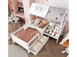 New Cama infantil individual multifuncional de madera maciza - con cajón debajo de la cama - 90x200 cm - Cama Montessori
