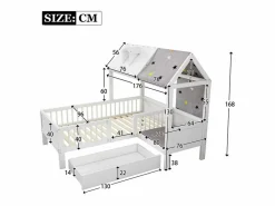 New Cama infantil individual multifuncional de madera maciza - con cajón debajo de la cama - 90x200 cm - Cama Montessori