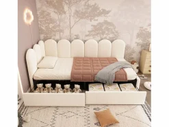 Clearance Cama infantil tapizada con canapé - 90 x 200 cm - con 2 cajones + somier - sofá cama - terciopelo - Cama Terciopelo|Cama Diván