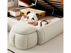 Outlet Cama infantil 140x200 cm acolchada de terciopelo - oreja de conejo con LED regulable - con 2 taburetes con almacenaje - Cama Terciopelo