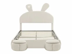Outlet Cama infantil 140x200 cm acolchada de terciopelo - oreja de conejo con LED regulable - con 2 taburetes con almacenaje - Cama Terciopelo