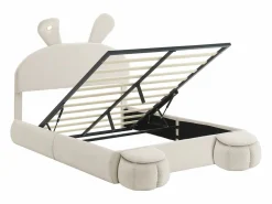Outlet Cama infantil 140x200 cm acolchada de terciopelo - oreja de conejo con LED regulable - con 2 taburetes con almacenaje - Cama Terciopelo