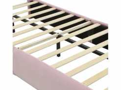 ModernLuxe Cama infantil 90x200 cm acolchada de terciopelo - oreja de conejo con LED regulable - con 2 taburetes con almacenaje -