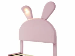 ModernLuxe Cama infantil 90x200 cm acolchada de terciopelo - oreja de conejo con LED regulable - con 2 taburetes con almacenaje -