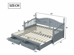 Hauss Spole Cama infantil 90/180x190 cm, cama nido con 2 cajones, pino, cama multifuncional,