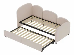 Hot Cama infantil 90x200 cm con cama nido de terciopelo, somier de láminas, sin colchón, claro Cama Nido