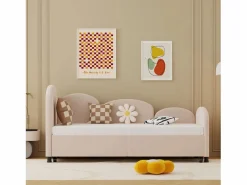 Hot Cama infantil 90x200 cm con cama nido de terciopelo, somier de láminas, sin colchón, claro Cama Nido