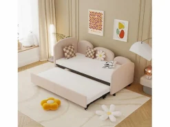 Hot Cama infantil 90x200 cm con cama nido de terciopelo, somier de láminas, sin colchón, claro Cama Nido