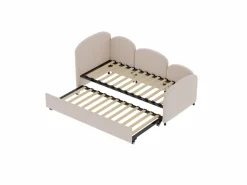 Hot Cama infantil 90x200 cm con cama nido de terciopelo, somier de láminas, sin colchón, claro Cama Nido