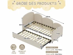 Hauss Spole Cama infantil 90x200 cm con cama nido de terciopelo, somier de láminas, sin colchón,