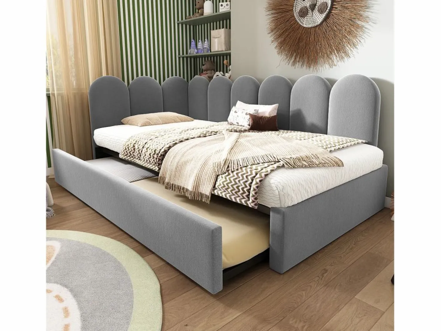 Hauss Spole Cama infantil 90x200 cm con cama nido 90x190 cm, tapizado en terciopelo , sin colchón