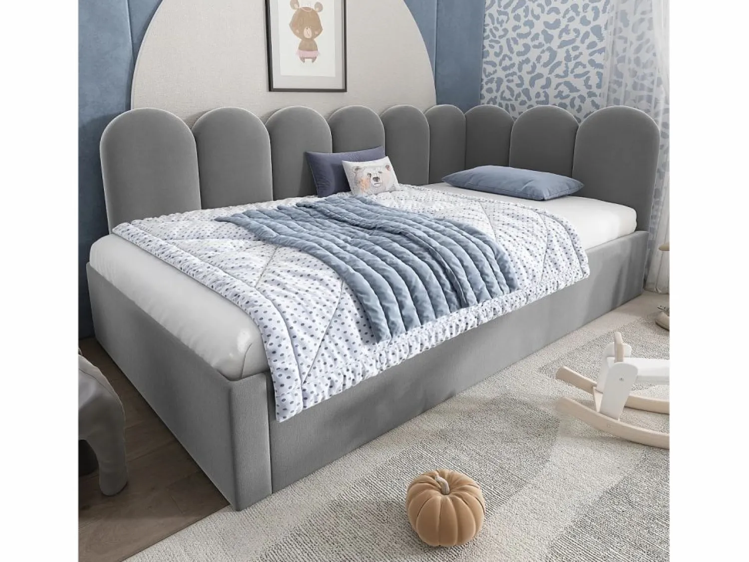 Hauss Spole Cama infantil 90x200 cm con cama nido 90x190 cm, tapizado en terciopelo , sin colchón