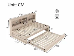 Hauss Spole Cama infantil 90x200 cm con estantería, cama nido 90x190 cm, MDF natural, sin colchón