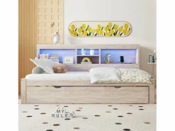 Hauss Spole Cama infantil 90x200 cm con estantería, cama nido 90x190 cm, MDF natural, sin colchón