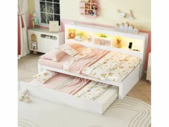 Outlet Hauss Spole Cama infantil 90x200 cm con estantería, cama nido 90x190 cm, MDF , sin colchón Blanco