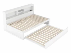 Outlet Hauss Spole Cama infantil 90x200 cm con estantería, cama nido 90x190 cm, MDF , sin colchón Blanco