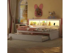 Outlet Hauss Spole Cama infantil 90x200 cm con estantería, cama nido 90x190 cm, MDF , sin colchón Blanco