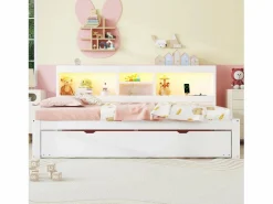 Outlet Hauss Spole Cama infantil 90x200 cm con estantería, cama nido 90x190 cm, MDF , sin colchón Blanco