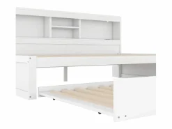 Outlet Hauss Spole Cama infantil 90x200 cm con estantería, cama nido 90x190 cm, MDF , sin colchón Blanco