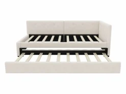 Outlet Hauss Spole Cama infantil 90x200 cm con litera de 90x190 cm en terciopelo, sommier de tablas y sin colchón, Beige