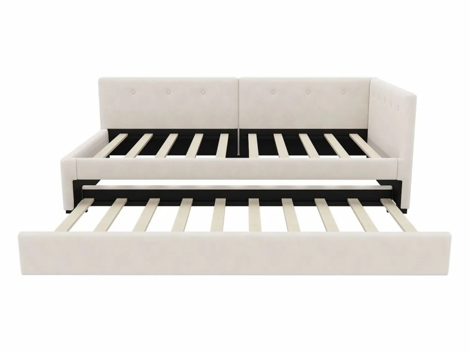 Outlet Hauss Spole Cama infantil 90x200 cm con litera de 90x190 cm en terciopelo, sommier de tablas y sin colchón, Beige
