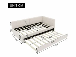Outlet Hauss Spole Cama infantil 90x200 cm con litera de 90x190 cm en terciopelo, sommier de tablas y sin colchón, Beige