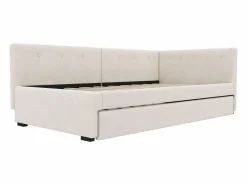 Outlet Hauss Spole Cama infantil 90x200 cm con litera de 90x190 cm en terciopelo, sommier de tablas y sin colchón, Beige