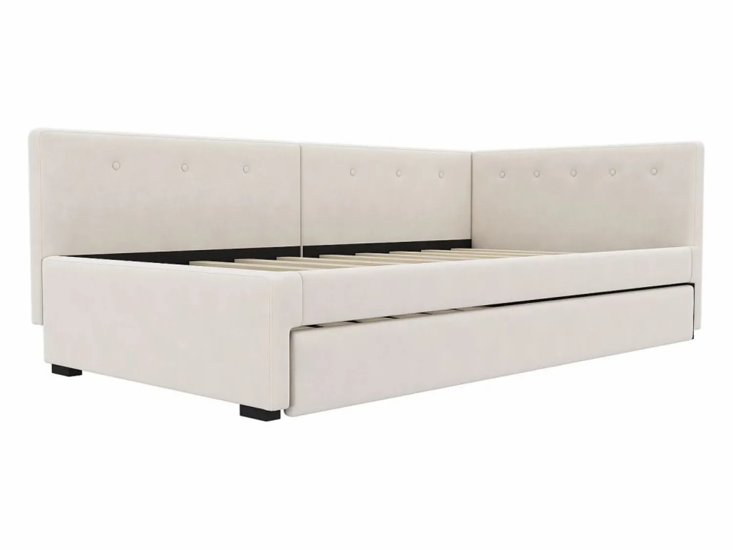 Outlet Hauss Spole Cama infantil 90x200 cm con litera de 90x190 cm en terciopelo, sommier de tablas y sin colchón, Beige