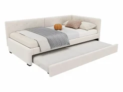 Outlet Hauss Spole Cama infantil 90x200 cm con litera de 90x190 cm en terciopelo, sommier de tablas y sin colchón, Beige