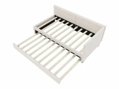 Outlet Hauss Spole Cama infantil 90x200 cm con litera de 90x190 cm en terciopelo, sommier de tablas y sin colchón, Beige