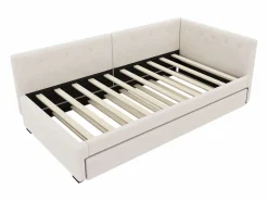 Outlet Hauss Spole Cama infantil 90x200 cm con litera de 90x190 cm en terciopelo, sommier de tablas y sin colchón, Beige
