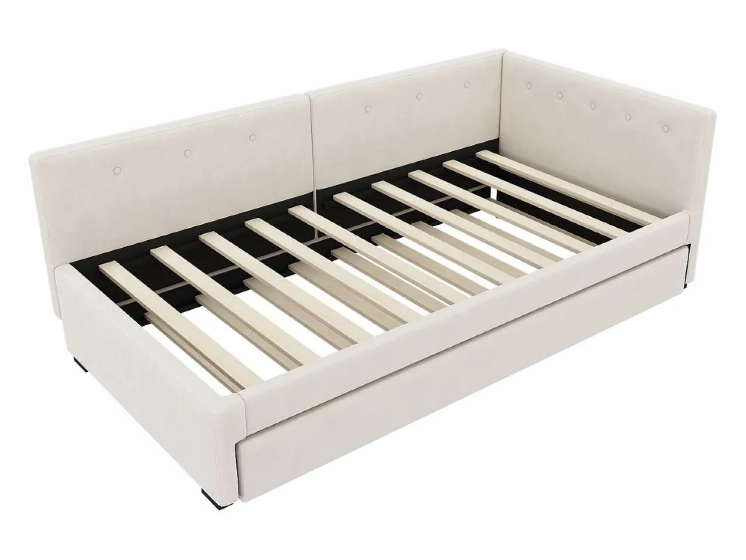 Outlet Hauss Spole Cama infantil 90x200 cm con litera de 90x190 cm en terciopelo, sommier de tablas y sin colchón, Beige
