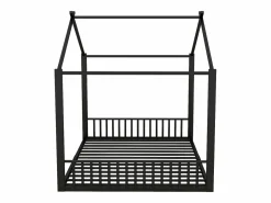 Clearance OKWISH Cama infantil 140x200 cm con somier de listones, estructura metálica, negra - sin colchón Negro
