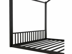 Clearance OKWISH Cama infantil 140x200 cm con somier de listones, estructura metálica, negra - sin colchón Negro