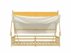 Cama infantil 90x200 cm con somier de láminas y dosel extraíble, color natural - sin colchón Cama Montessori
