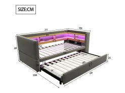 Hot Hauss Spole Cama infantil 90/180x190 cm en franela, cama nido tipo sofá con LED y USB, sin colchón Gris