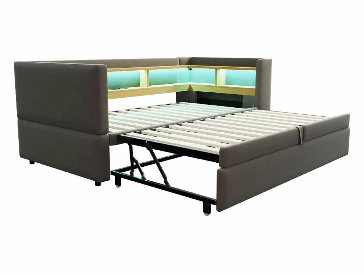 Hot Hauss Spole Cama infantil 90/180x190 cm en franela, cama nido tipo sofá con LED y USB, sin colchón Gris
