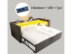 Hot Hauss Spole Cama infantil 90/180x190 cm en franela, cama nido tipo sofá con LED y USB, sin colchón Gris