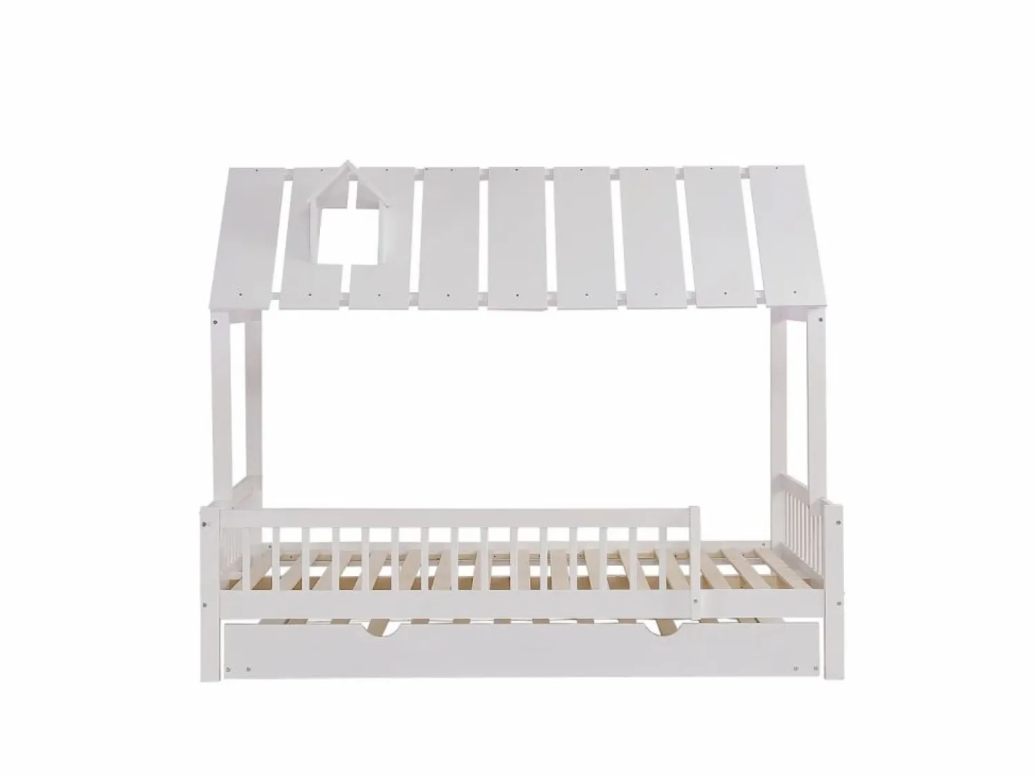 Hot Cama infantil 120x200cm cama casa estilo juego función nido madera para habitación infantil (Sin colchón) Blanco