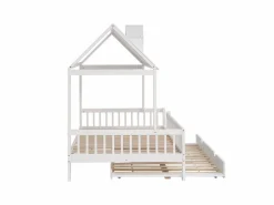 Hot Cama infantil 120x200cm cama casa estilo juego función nido madera para habitación infantil (Sin colchón) Blanco