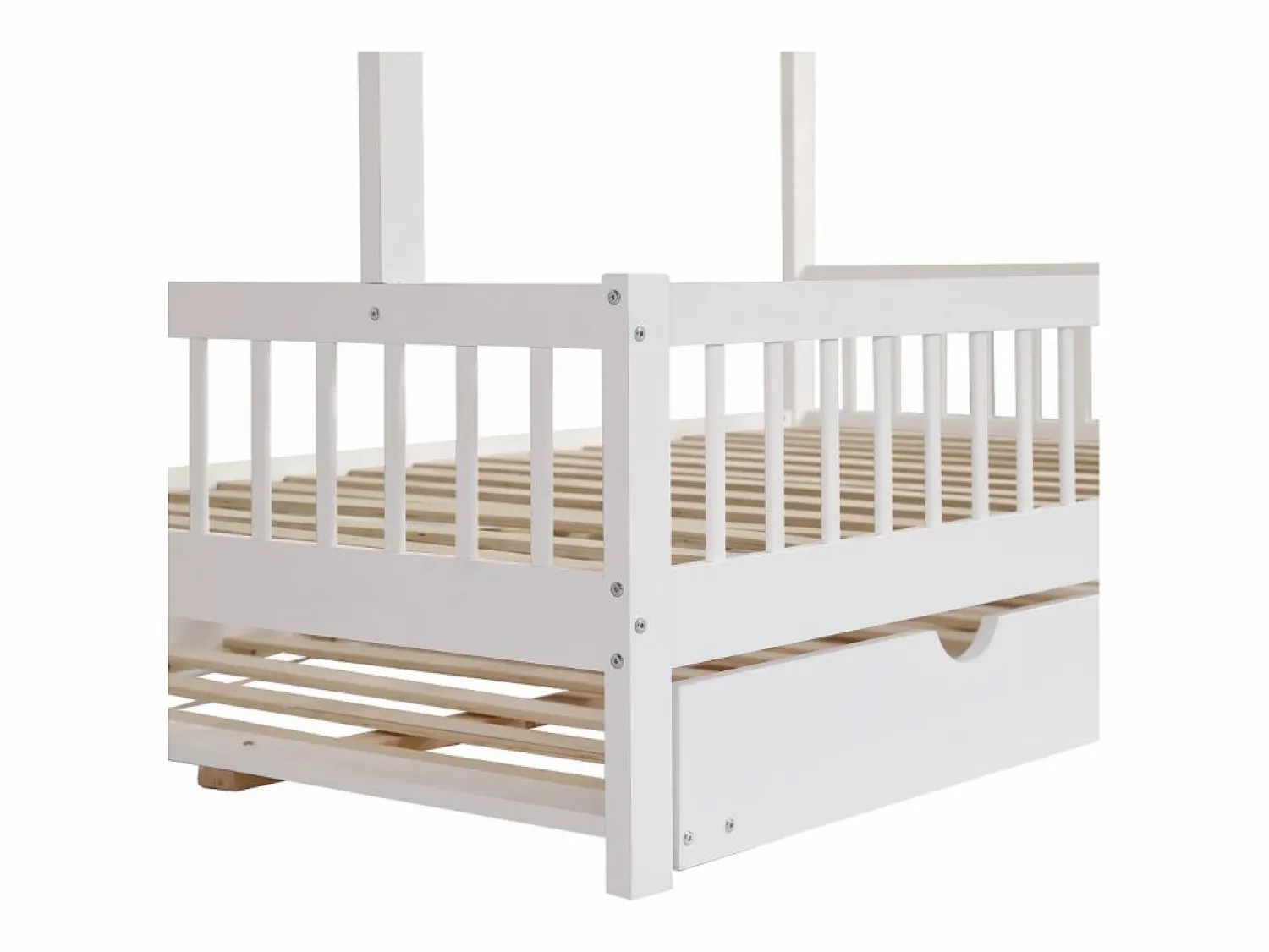 Hot Cama infantil 120x200cm cama casa estilo juego función nido madera para habitación infantil (Sin colchón) Blanco