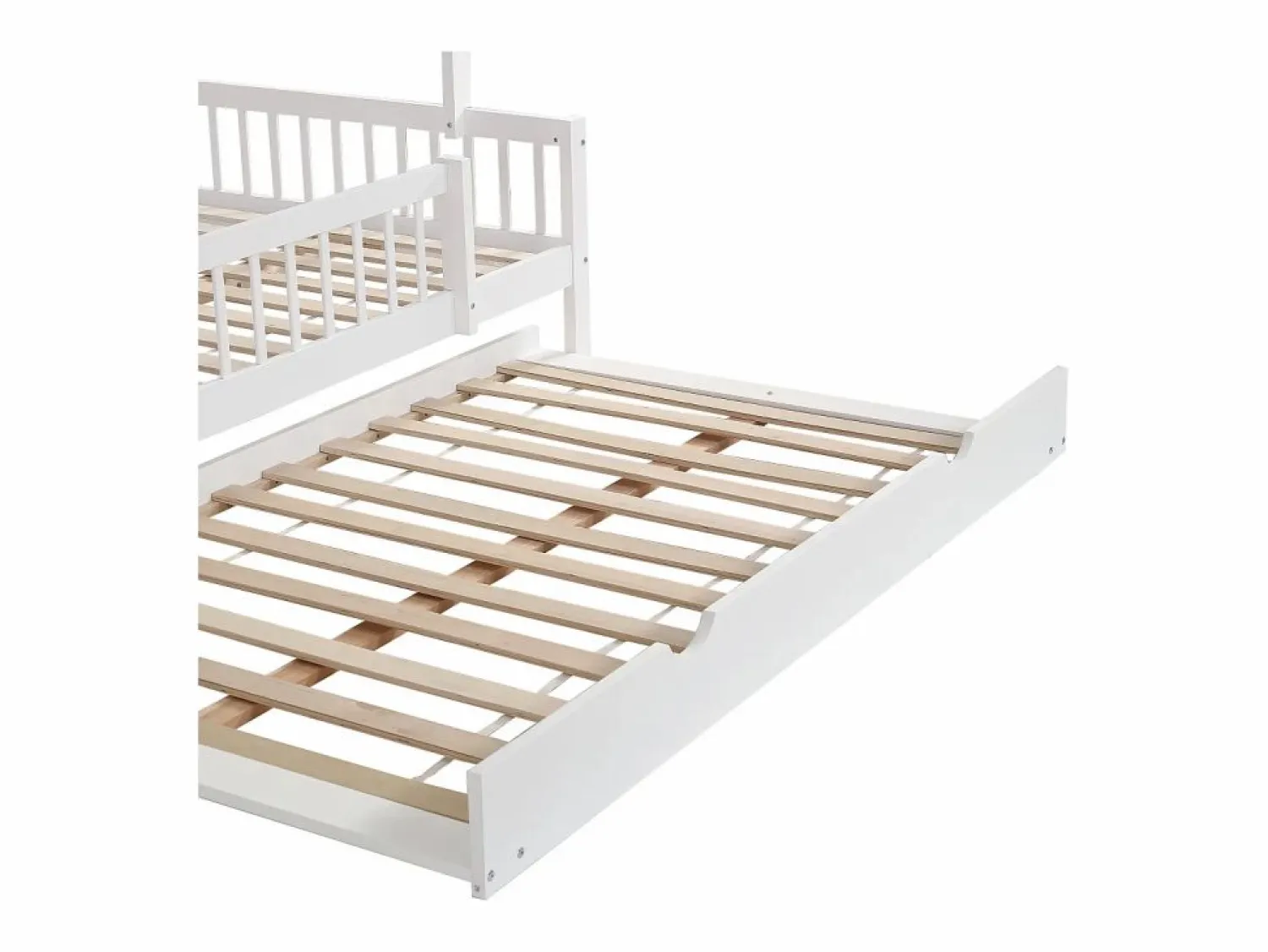 Hot Cama infantil 120x200cm cama casa estilo juego función nido madera para habitación infantil (Sin colchón) Blanco