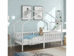 Cama infantil 90x200cm cama casita estilo moderno barreras de seguridad gran capacidad madera habitación (Sin colchón)