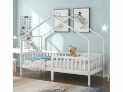 Cama infantil 90x200cm cama casita estilo moderno barreras de seguridad gran capacidad madera habitación (Sin colchón)