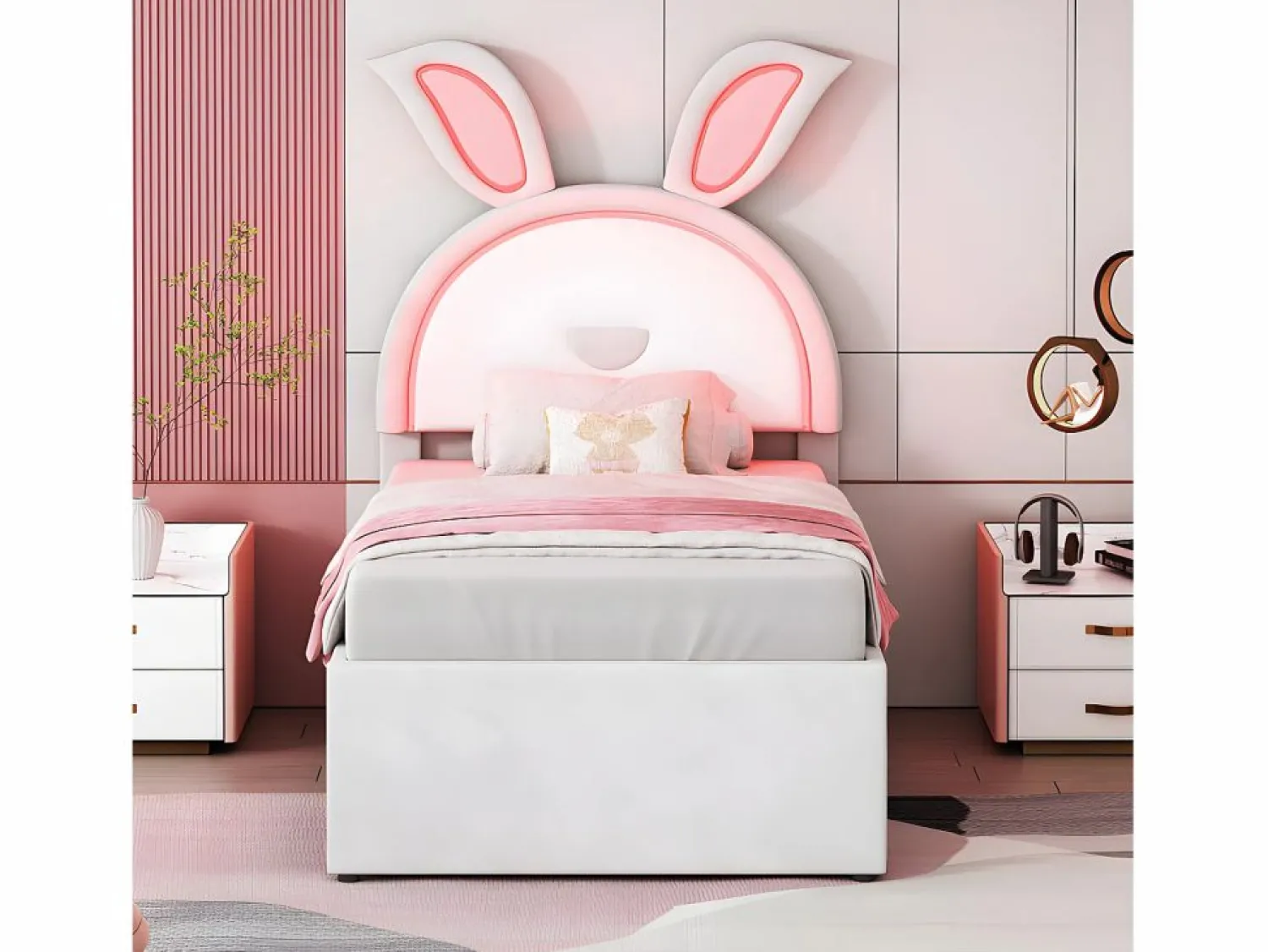 Clearance ModernLuxe Cama infantil 90x200cm en terciopelo - cama nido con 3 cajones y luces LED de colores - Beige