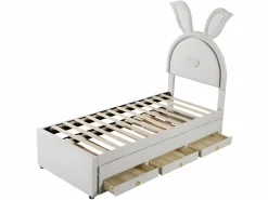 Clearance ModernLuxe Cama infantil 90x200cm en terciopelo - cama nido con 3 cajones y luces LED de colores - Beige