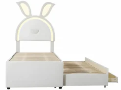 Clearance ModernLuxe Cama infantil 90x200cm en terciopelo - cama nido con 3 cajones y luces LED de colores - Beige