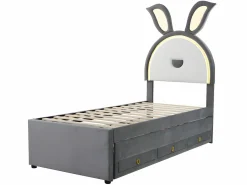 New Cama infantil 90x200cm en terciopelo - cama nido con 3 cajones y luces LED de colores - Cama Nido