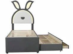 New Cama infantil 90x200cm en terciopelo - cama nido con 3 cajones y luces LED de colores - Cama Nido